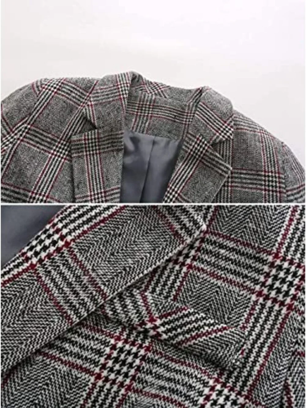 Notch Lapel 2 Button Boyfriend Blazer Suit Houndstooth Plaid Jacket Coat